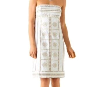 White House Black Market WHBM Bridal Golden/Silver Gem Embroidered Dress Sz 6/8